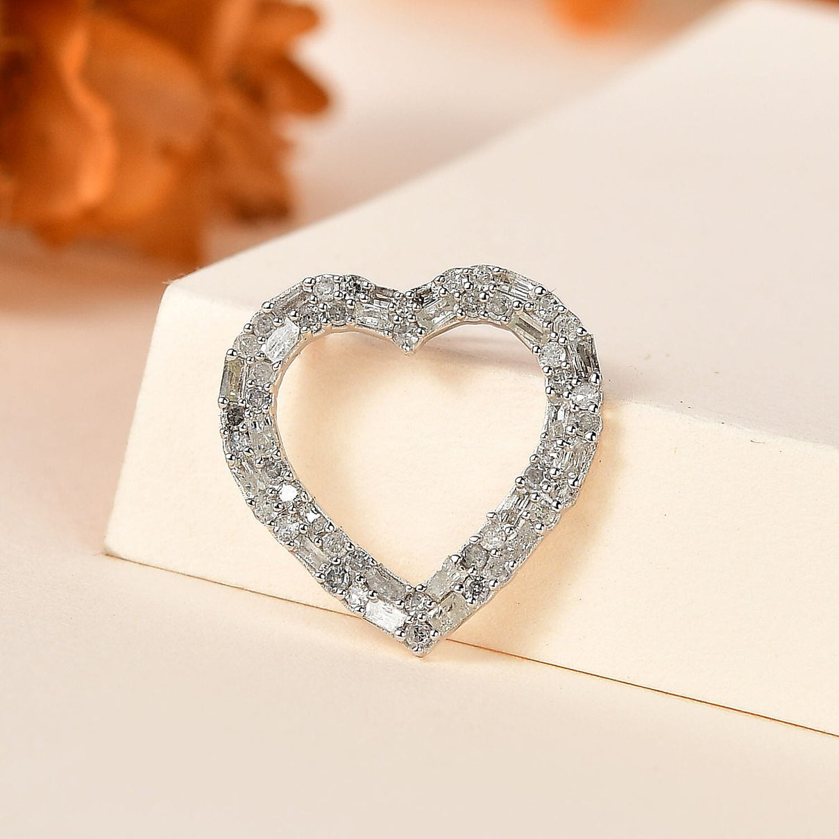 White Diamond  Heart Pendant in Platinum Overlay Sterling Silver 0.476  Ct. 7728874 2