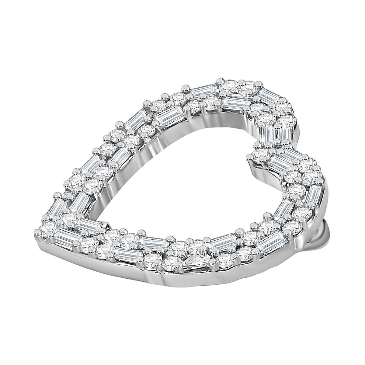 White Diamond  Heart Pendant in Platinum Overlay Sterling Silver 0.476  Ct. 7728874 3