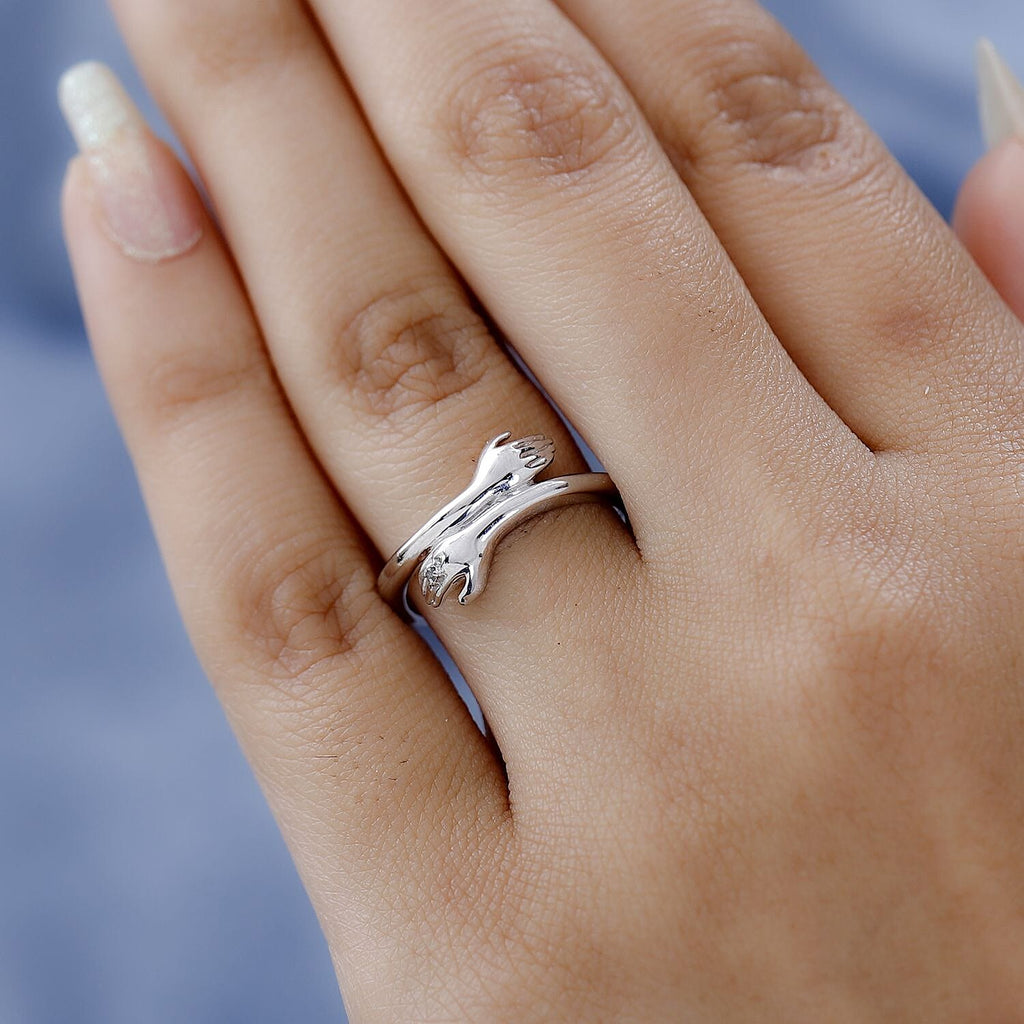 Diamond Hand Bypass Ring in Platinum Overlay Sterling Silver