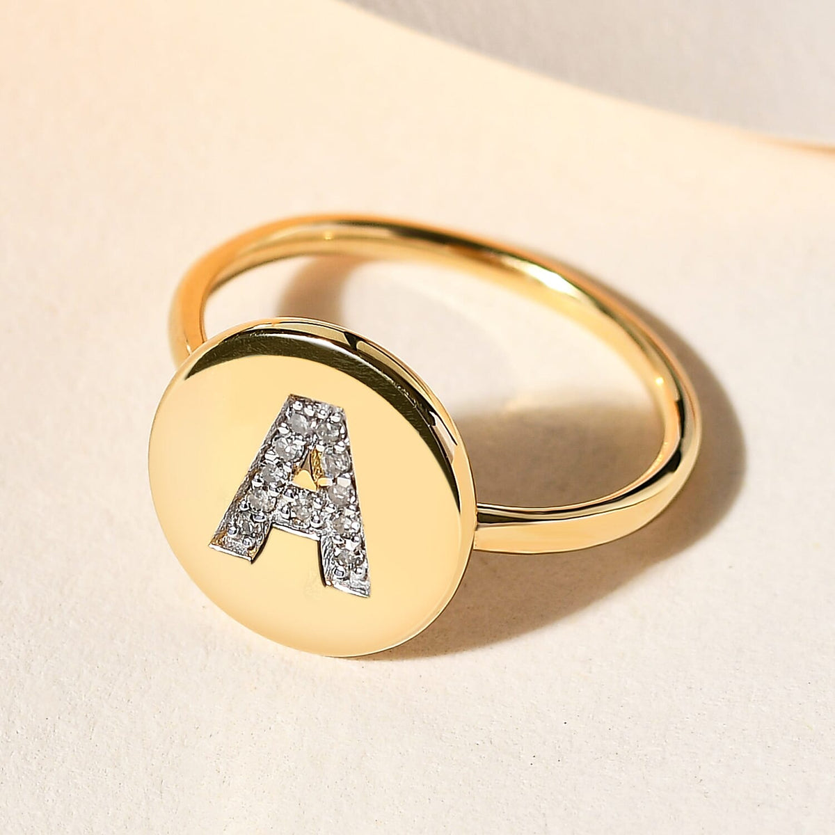 White Diamond Initial-A Ring in 14K Gold Overlay Sterling Silver 0.07 Ct. 7455373 2