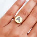 White Diamond Initial-A Ring in 14K Gold Overlay Sterling Silver 0.07 Ct.