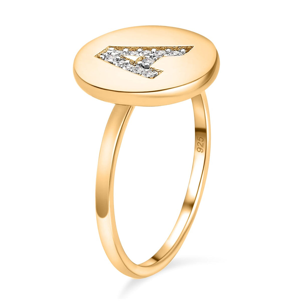White Diamond Initial-A Ring in 14K Gold Overlay Sterling Silver 0.07 Ct.