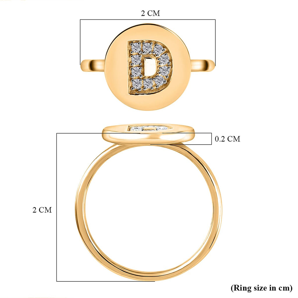 White Diamond Initial-D Ring in 14K Gold Overlay Sterling Silver