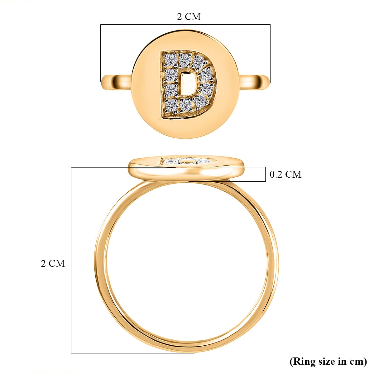 White Diamond Initial-D Ring in Yellow Gold Overlay Sterling Silver 7455583 6