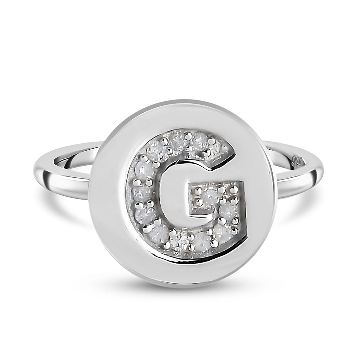 White Diamond Initial-G Ring in Platinum Plated Sterling Silver 7455781 0