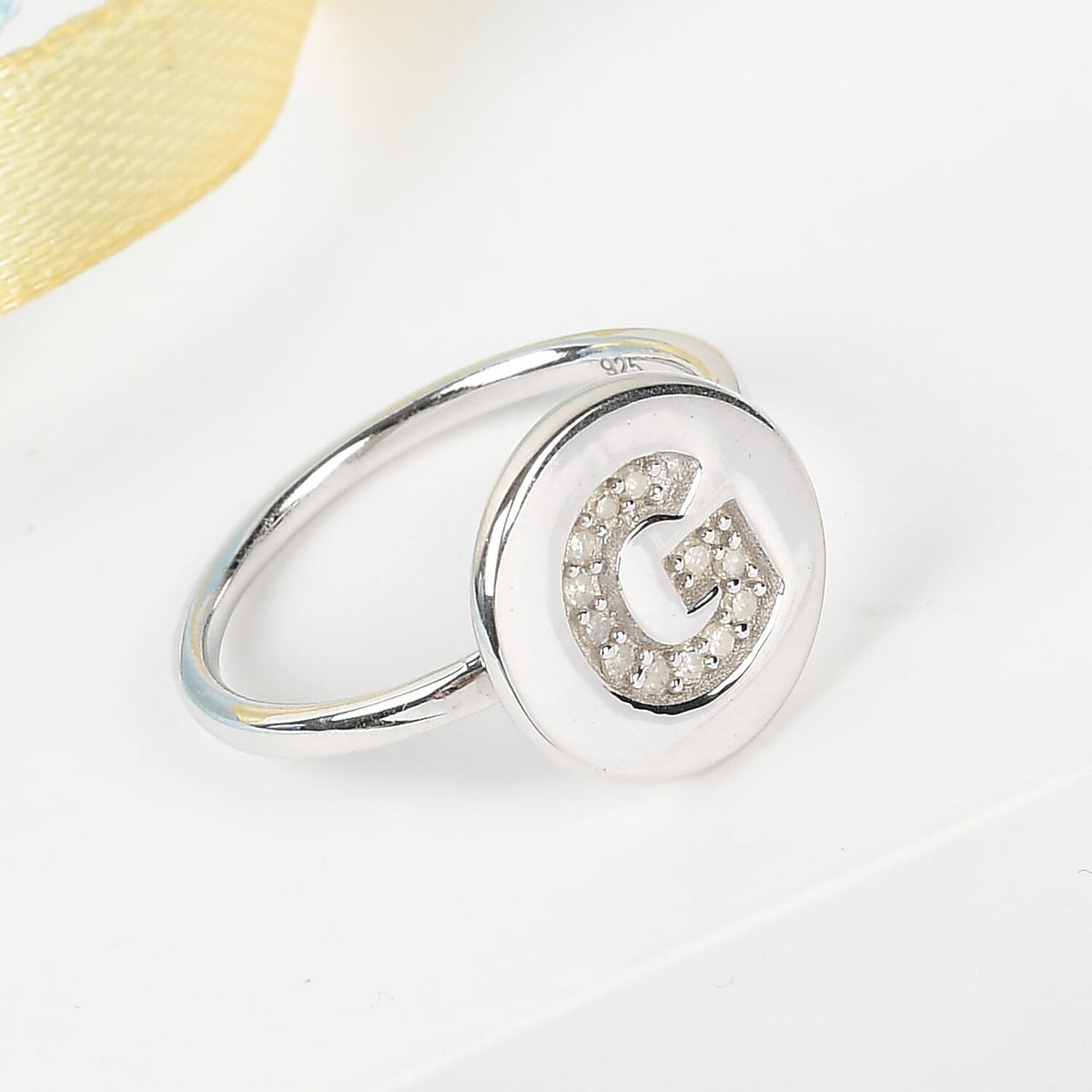 White Diamond Initial-G Ring in Platinum Plated Sterling Silver 7455781 2