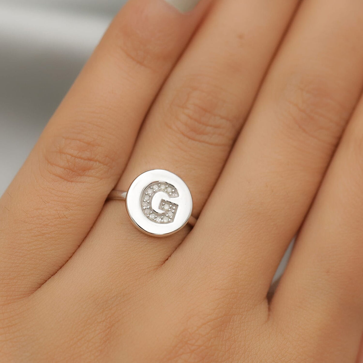 White Diamond Initial-G Ring in Platinum Plated Sterling Silver 7455781 3