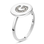 White Diamond Initial-G Ring in Platinum Overlay Sterling Silver
