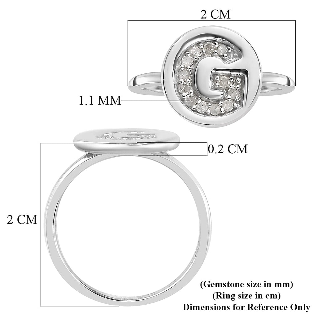 White Diamond Initial-G Ring in Platinum Overlay Sterling Silver
