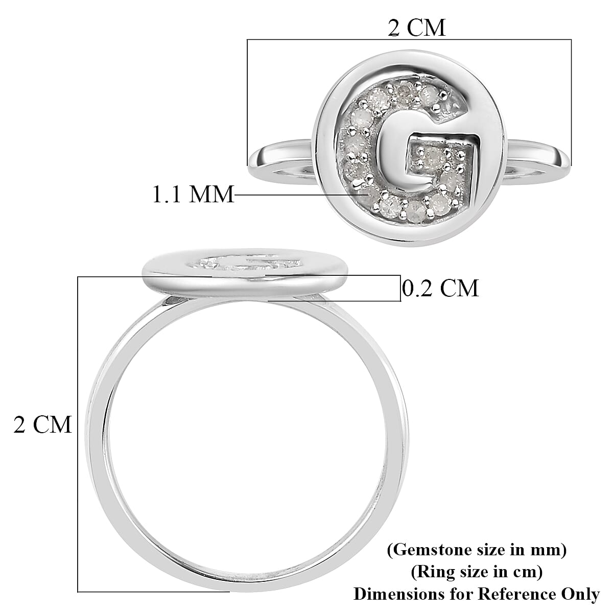 White Diamond Initial-G Ring in Platinum Plated Sterling Silver 7455781 6