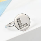 White Diamond Initial-L Ring in Platinum Overlay Sterling Silver