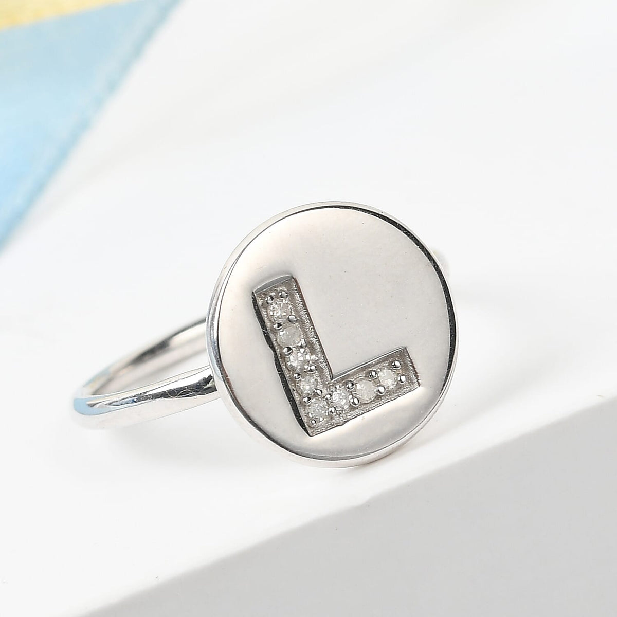 White Diamond Initial-L Ring in Platinum Plated Sterling Silver 7455911 2