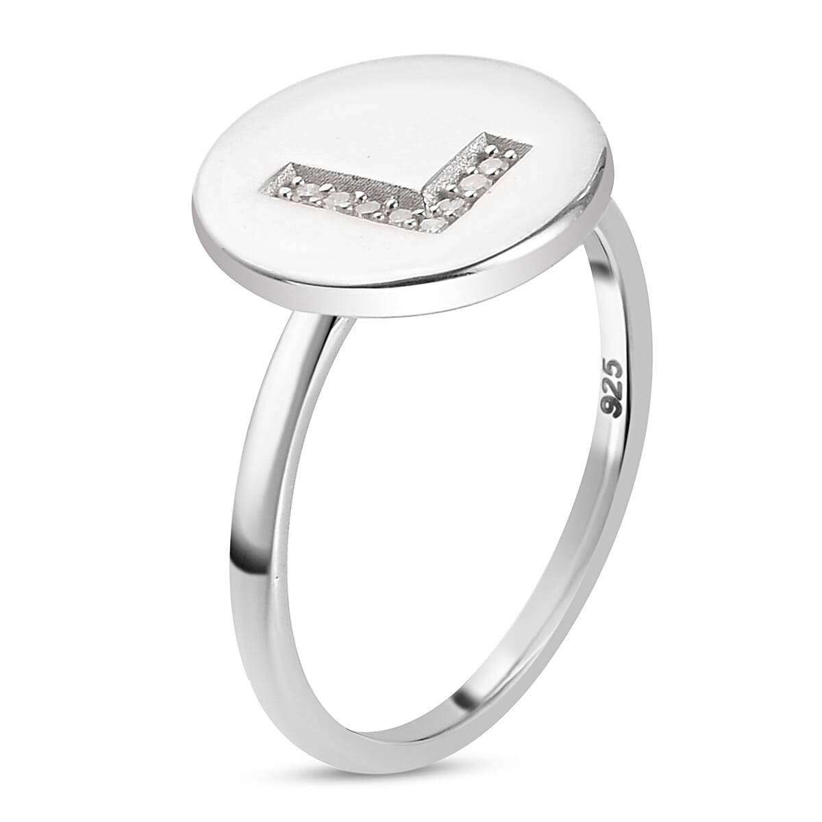 White Diamond Initial-L Ring in Platinum Plated Sterling Silver 7455911 4