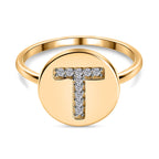 White Diamond Initial-T Ring in 14K Gold Overlay Sterling Silver