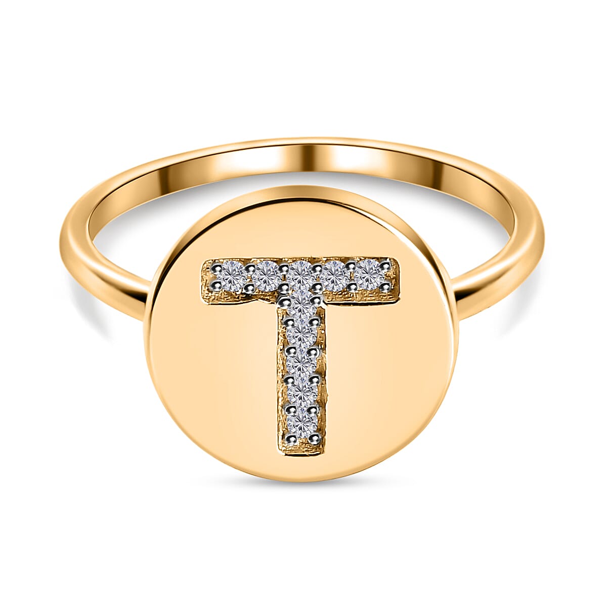 White Diamond Initial-T Ring in Yellow Gold Overlay Sterling Silver 7455569 0
