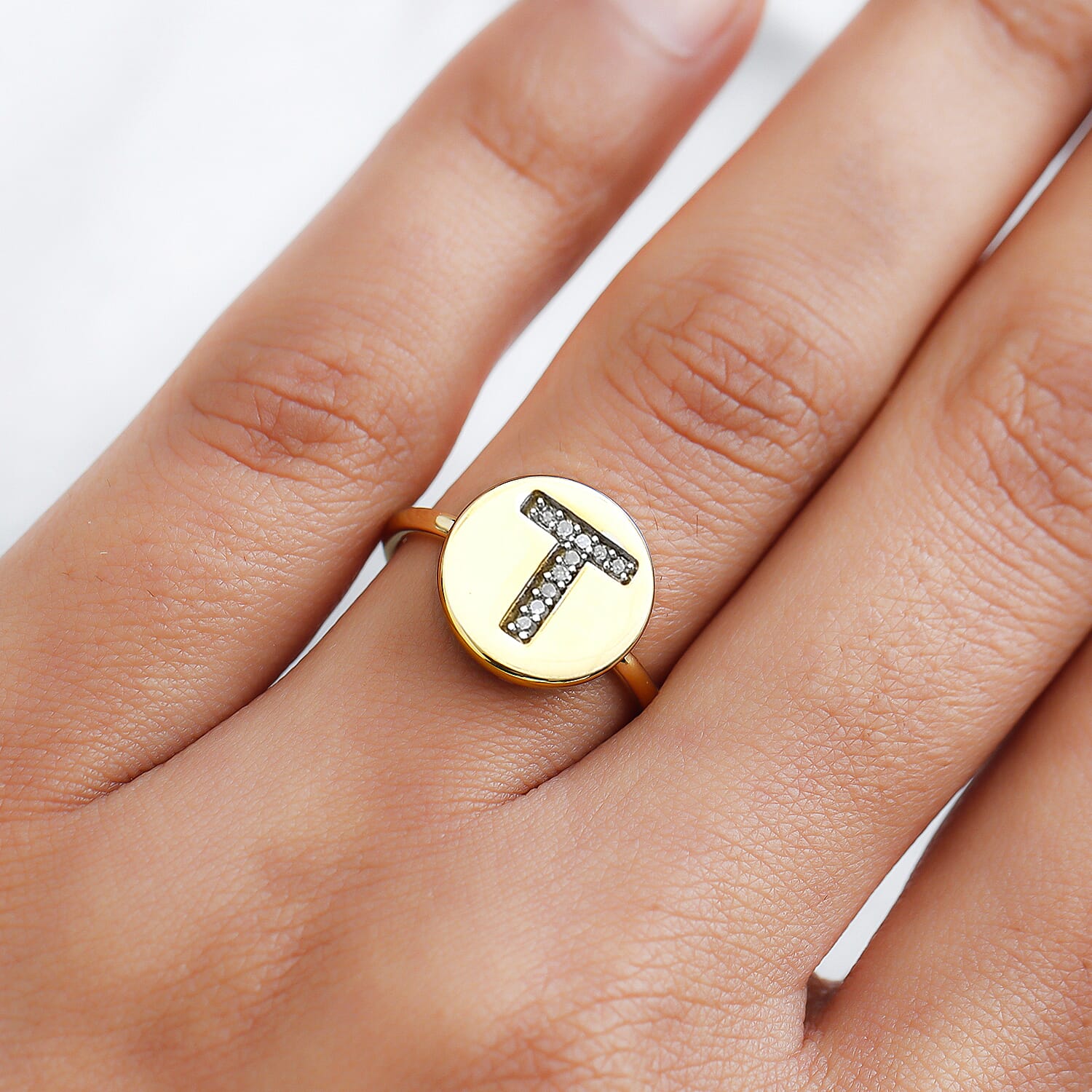 White Diamond Initial-T Ring in Yellow Gold Overlay Sterling Silver 7455569 3