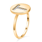 White Diamond Initial-T Ring in 14K Gold Overlay Sterling Silver