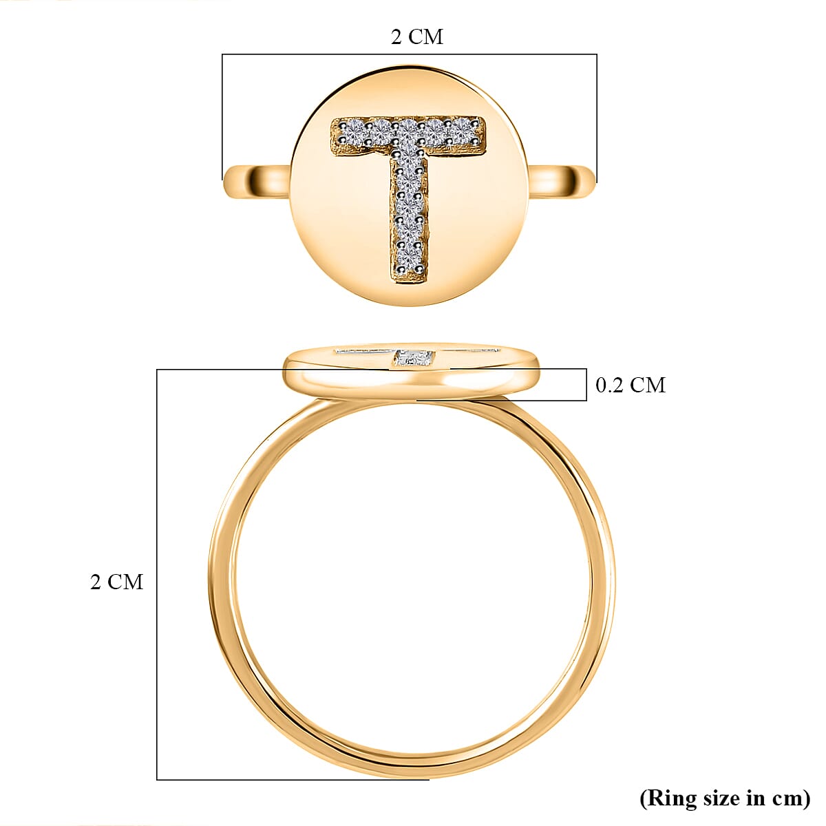 White Diamond Initial-T Ring in Yellow Gold Overlay Sterling Silver 7455569 6
