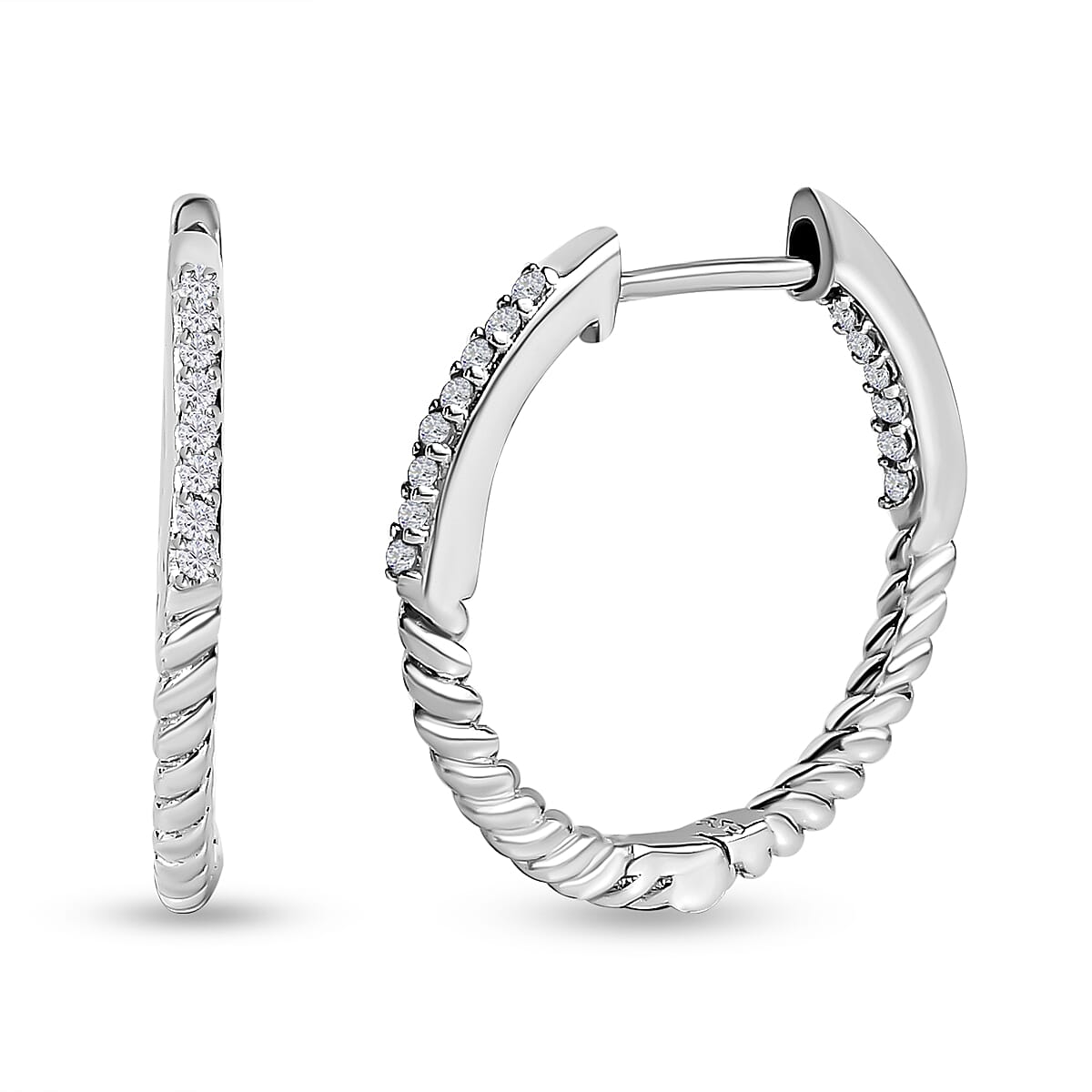 White Diamond Hoop Earring in Platinum Overlay Sterling Silver 0.17 ct 0.168 Ct. 7648972 0