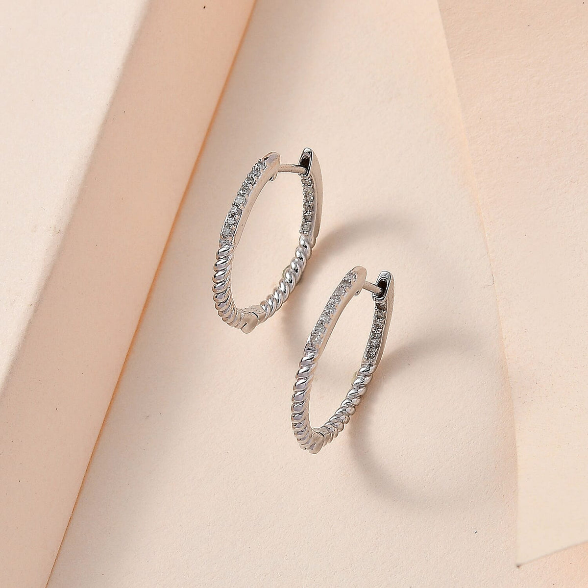 White Diamond Hoop Earring in Platinum Overlay Sterling Silver 0.17 ct 0.168 Ct. 7648972 2