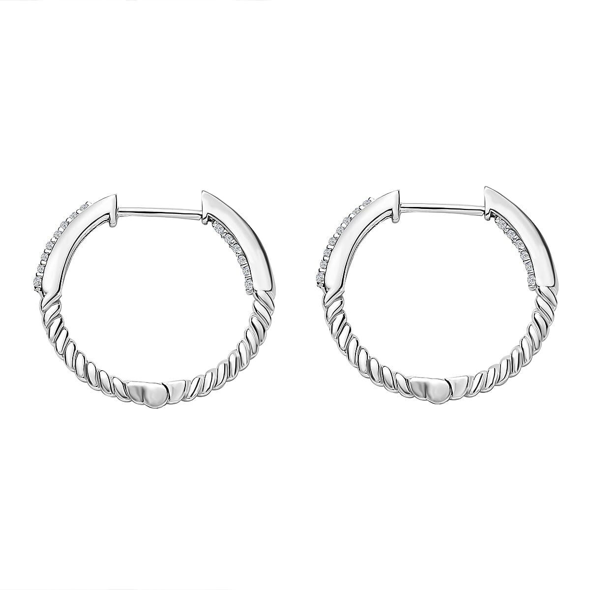 White Diamond Hoop Earring in Platinum Overlay Sterling Silver 0.17 ct 0.168 Ct. 7648972 4