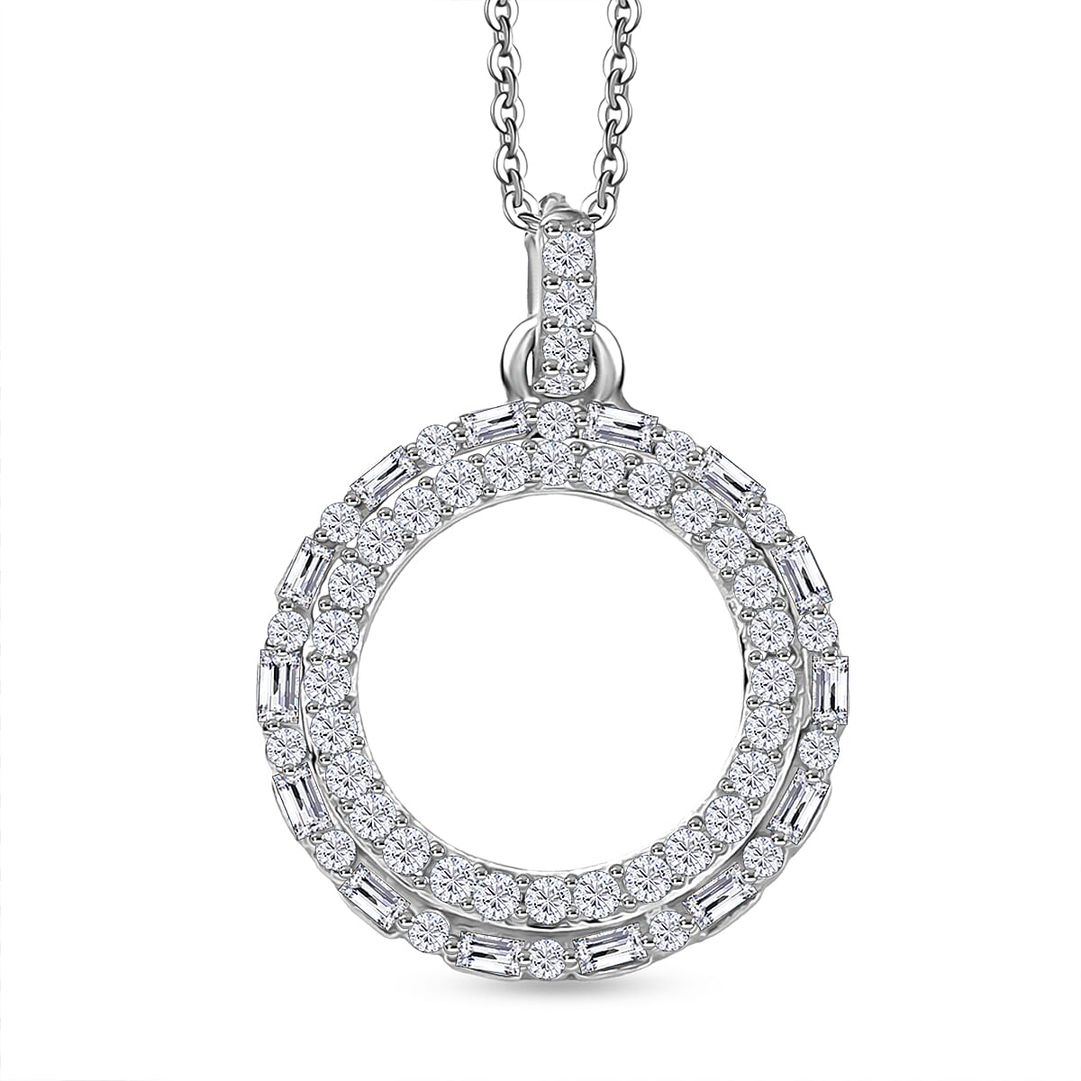 GP Circle Of life Collection - White Diamond Circle Pendant with Chain (Size 20) in Rhodium Overlay Sterling Silver 4380342 0