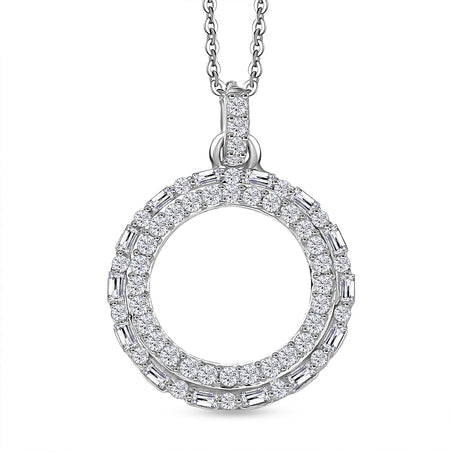 GP Circle Of life Collection - White Diamond Circle Pendant with Chain (Size 20) in Rhodium Overlay Sterling Silver 4380342 1