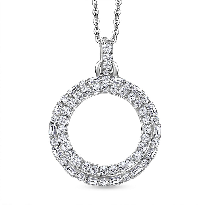 GP Circle Of life Collection - White Diamond Circle Pendant with Chain (Size 20) in Rhodium Overlay Sterling Silver 4380342 1