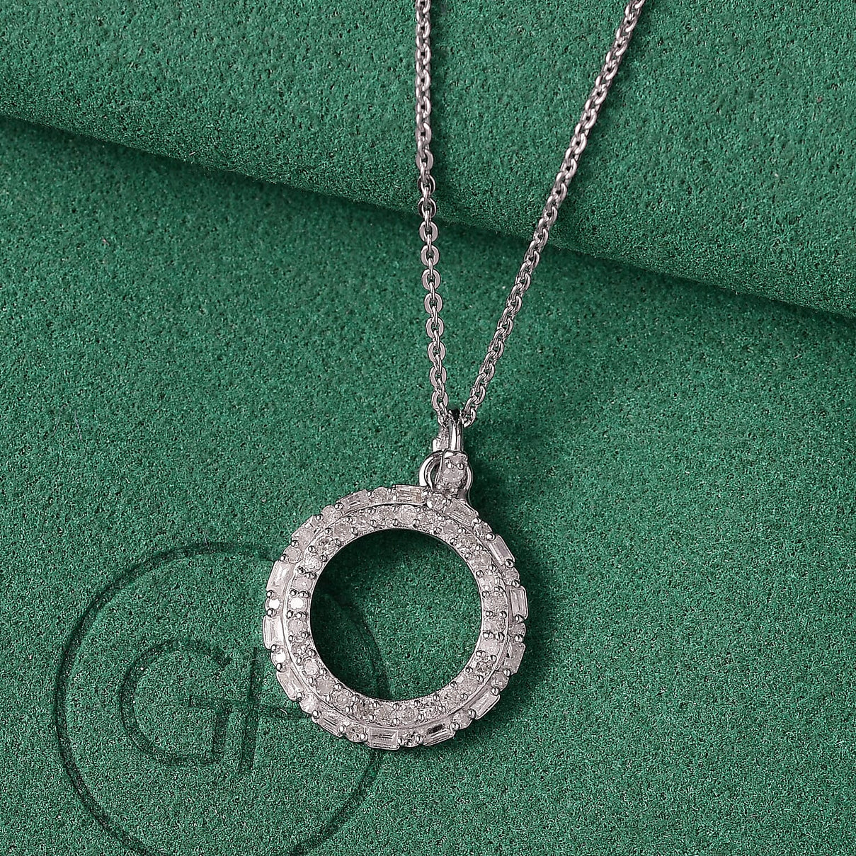 GP Circle Of life Collection - White Diamond Circle Pendant with Chain (Size 20) in Rhodium Overlay Sterling Silver 4380342 1