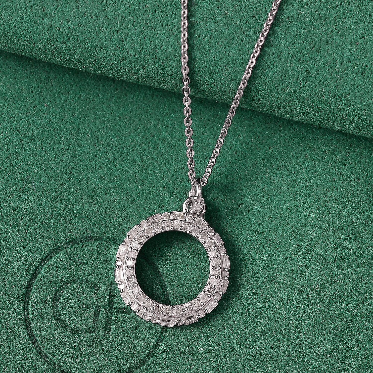 GP Circle Of life Collection - White Diamond Circle Pendant with Chain (Size 20) in Rhodium Overlay Sterling Silver 4380342 1