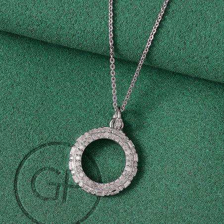 GP Circle Of life Collection - White Diamond Circle Pendant with Chain (Size 20) in Rhodium Overlay Sterling Silver 4380342 2