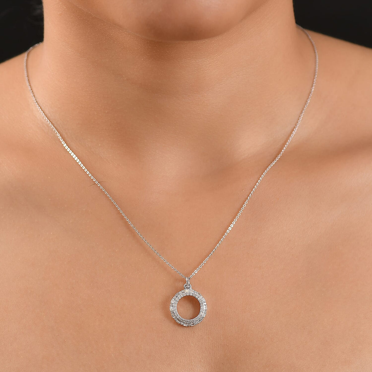 GP Circle Of life Collection - White Diamond Circle Pendant with Chain (Size 20) in Rhodium Overlay Sterling Silver 4380342 2