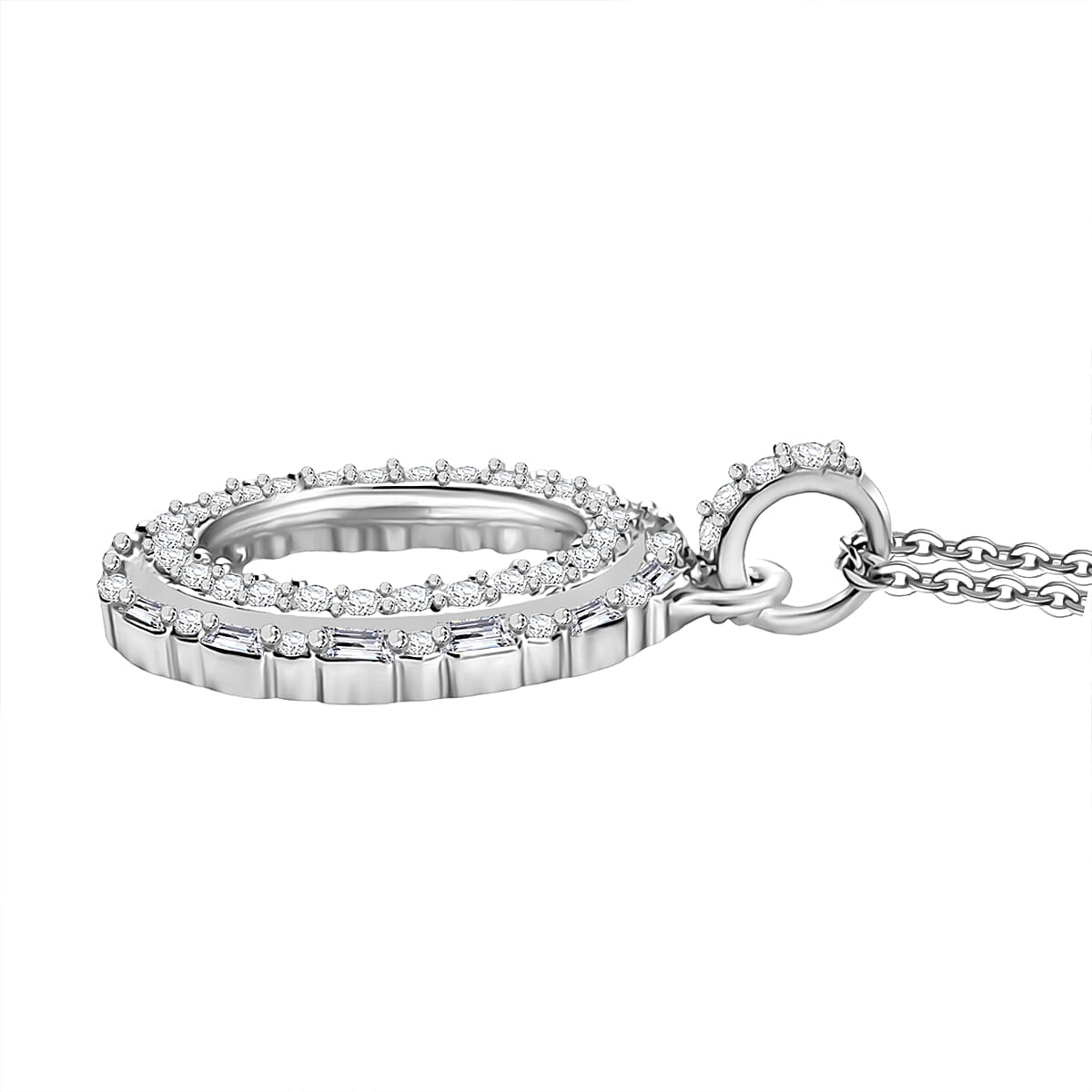 GP Circle Of life Collection - White Diamond Circle Pendant with Chain (Size 20) in Rhodium Overlay Sterling Silver 4380342 4