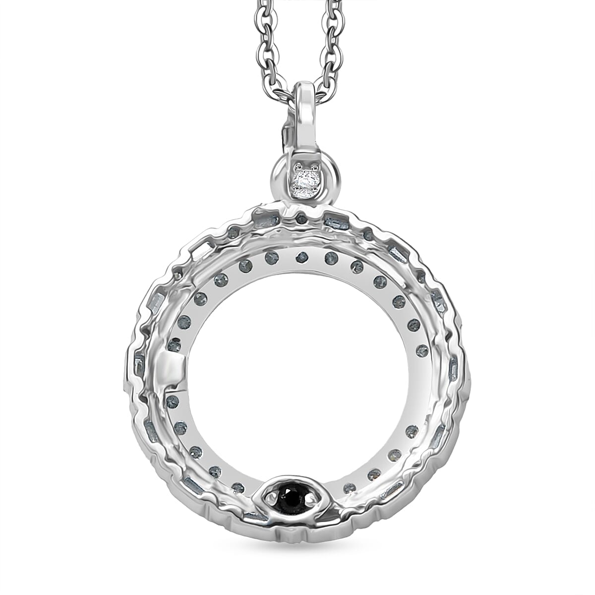 GP Circle Of life Collection - White Diamond Circle Pendant with Chain (Size 20) in Rhodium Overlay Sterling Silver 4380342 5