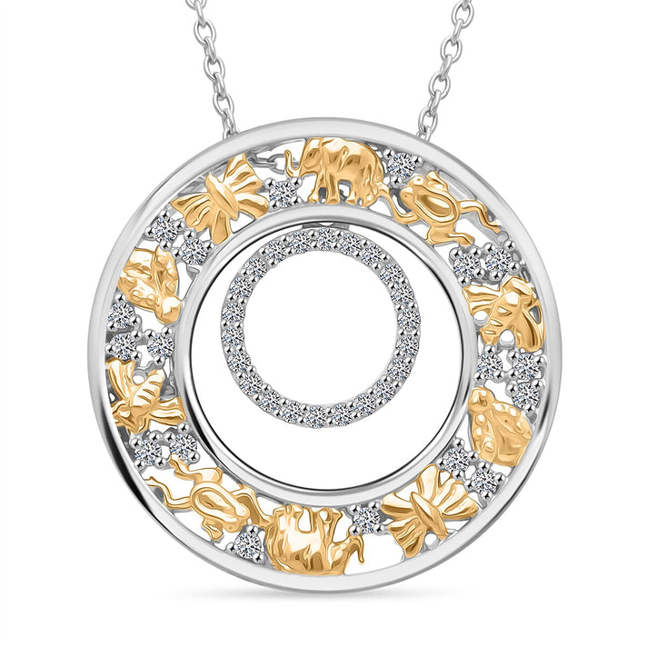 GP Italian Garden Collection - White Diamond &amp; Kanchanaburi Blue Sapphire Zoological Pendant with Chain (Size 18 - 2) in Rhodium Overlay &amp; Yellow Gold Plated Sterling Silver 4429845 1