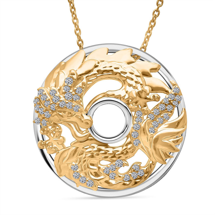 GP Trionfo Collection - White Diamond &amp; Kanchanaburi Blue Sapphire Marine Motif Pendant with Chain (Size 18 - 2) in Rhodium Overlay &amp; Yellow Gold Plated Sterling Silver 4430518 1