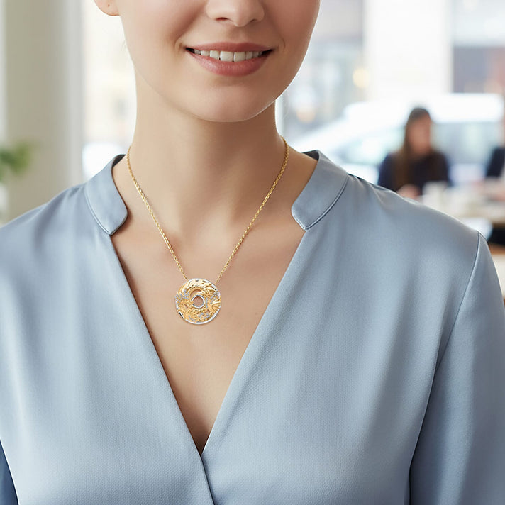 GP Trionfo Collection - White Diamond &amp; Kanchanaburi Blue Sapphire Marine Motif Pendant with Chain (Size 18 - 2) in Rhodium Overlay &amp; Yellow Gold Plated Sterling Silver 4430518 2