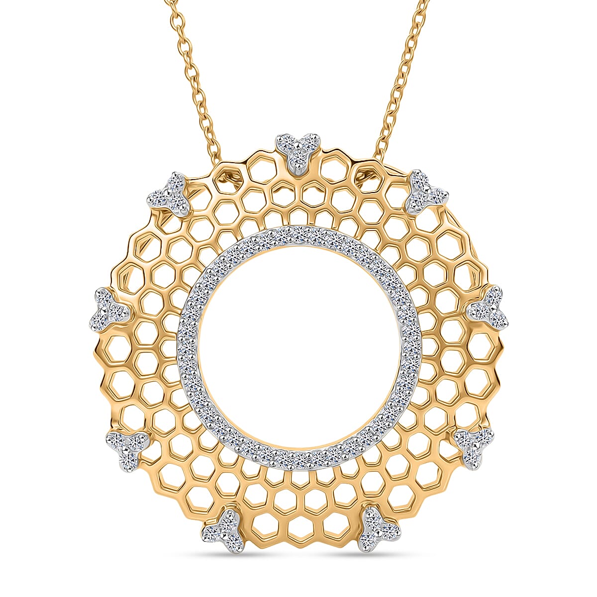 GP - White Diamond &amp; Blue Sapphire Pendant with Chain (Size 20) in 18K Vermeil Yellow Gold Plated Sterling Silver 0.27 Ct. 4465639 0