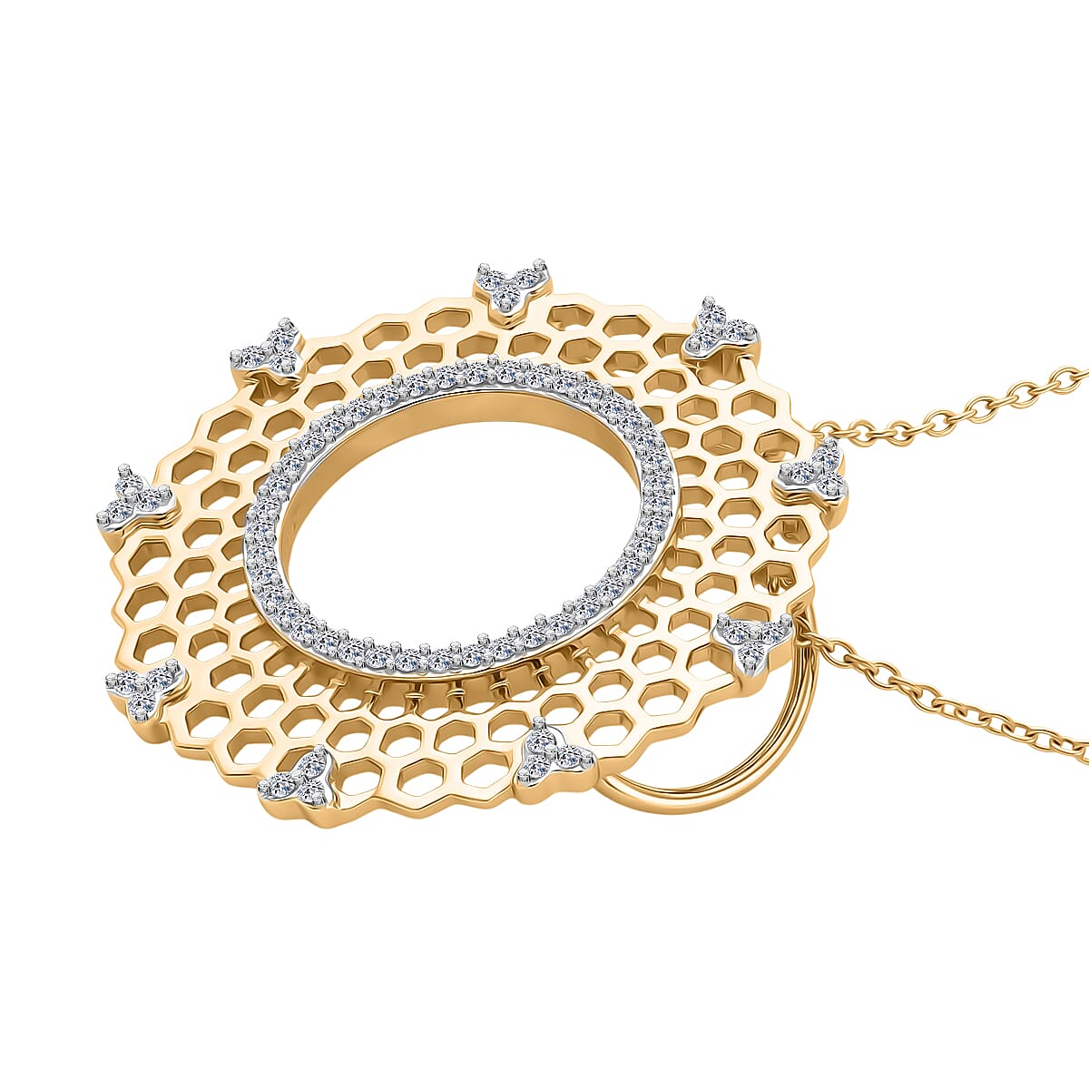 GP - White Diamond &amp; Blue Sapphire Pendant with Chain (Size 20) in 18K Vermeil Yellow Gold Plated Sterling Silver 0.27 Ct. 4465639 4