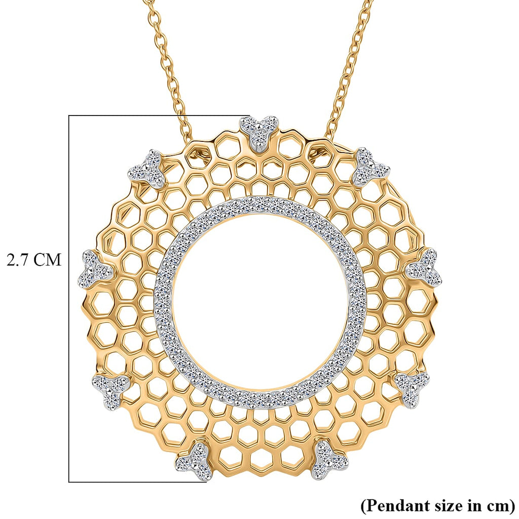 GP - White Diamond & Blue Sapphire Pendant with Chain (Size 20) in 18K Vermeil Yellow Gold Plated Sterling Silver 0.27 Ct.