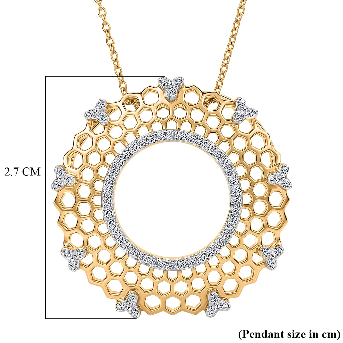 GP - White Diamond &amp; Blue Sapphire Pendant with Chain (Size 20) in 18K Vermeil Yellow Gold Plated Sterling Silver 0.27 Ct. 4465639 6