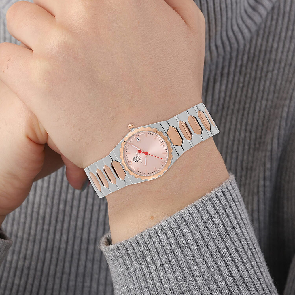 William Hunt Swiss Movement Diamond Studded Ladies Watch with Rose Dial and Rose Gold Tone