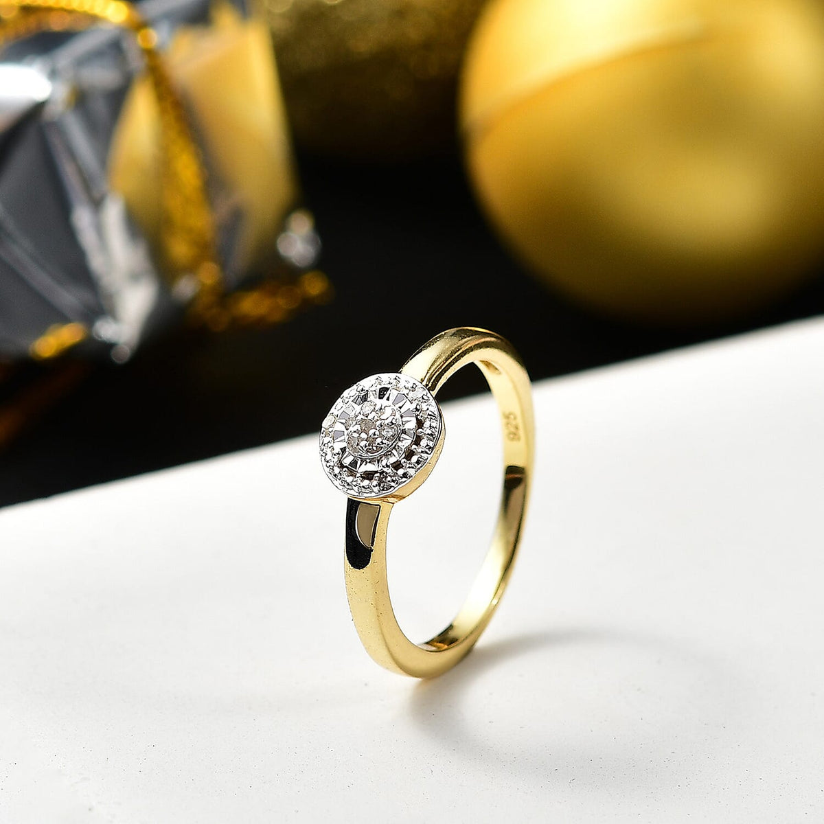 Natural White Diamond Cluster Ring in 18K Vermeil Yellow Gold Plated Sterling Silver 7991073 1