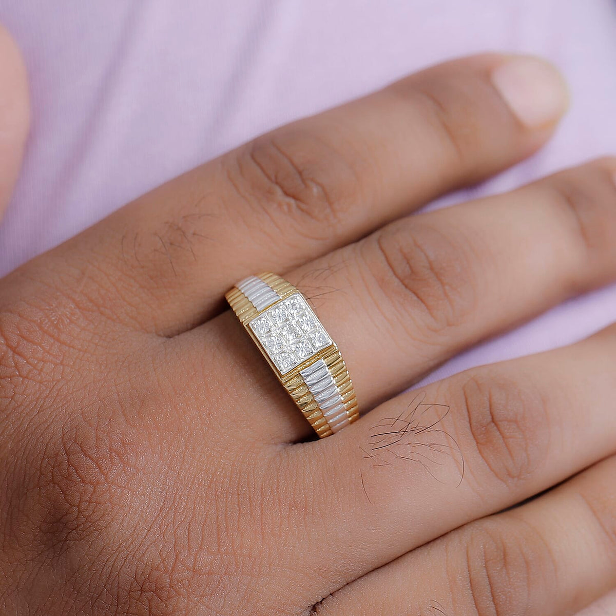 White Diamond  Mens Ring Pure Yellow Brass 7963203 5