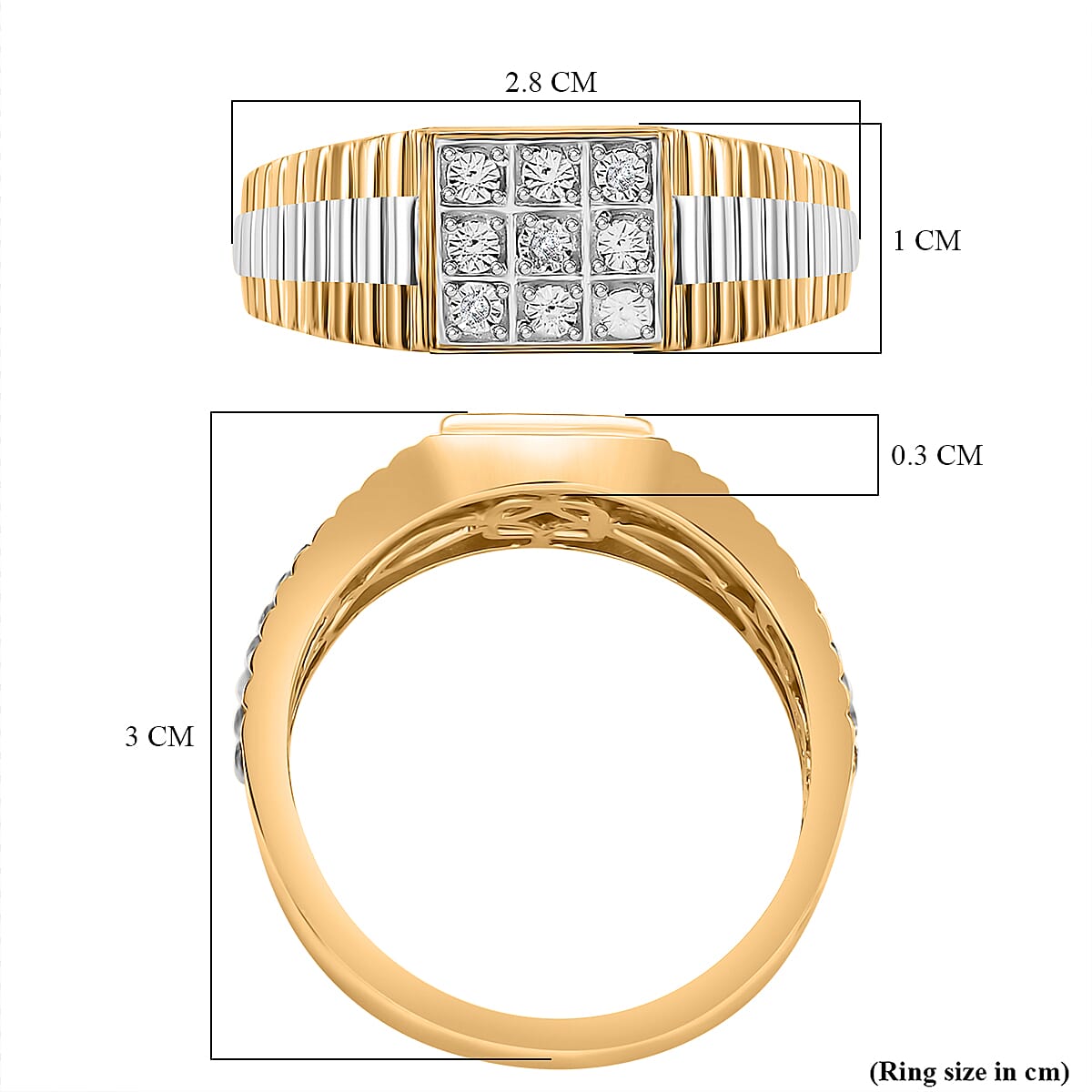 White Diamond  Mens Ring Pure Yellow Brass 7963203 10