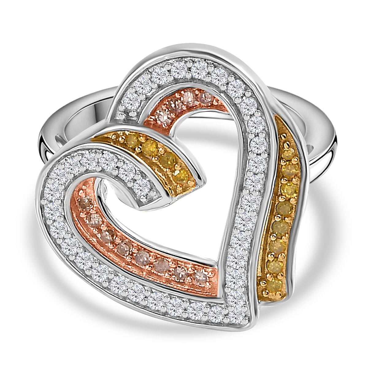 GP Amore Collection - White and Yellow Diamond Heart Ring in 18K Yellow, Rose Gold Vermeil and Platinum Plated Sterling Silver 7746670 0