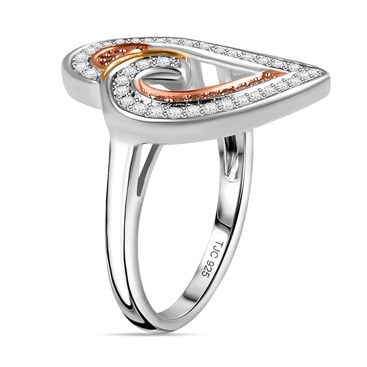 GP Amore Collection - White and Yellow Diamond Heart Ring in 18K Yellow, Rose Gold Vermeil and Platinum Plated Sterling Silver 7746670 3