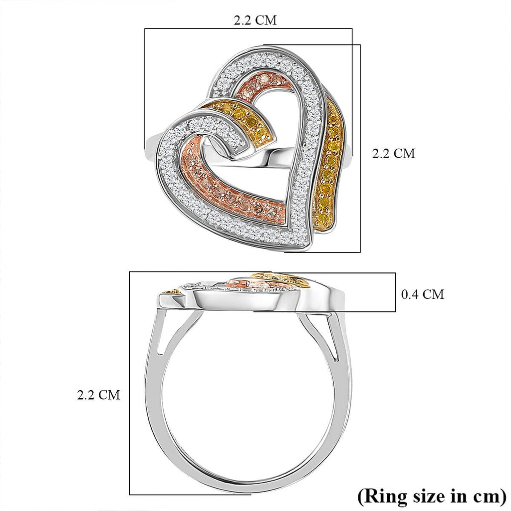 GP Amore Collection - White & Yellow Diamond Heart Ring in 18K Yellow, Rose Gold Vermeil & Platinum Plated Sterling Silver 0.50 Ct.