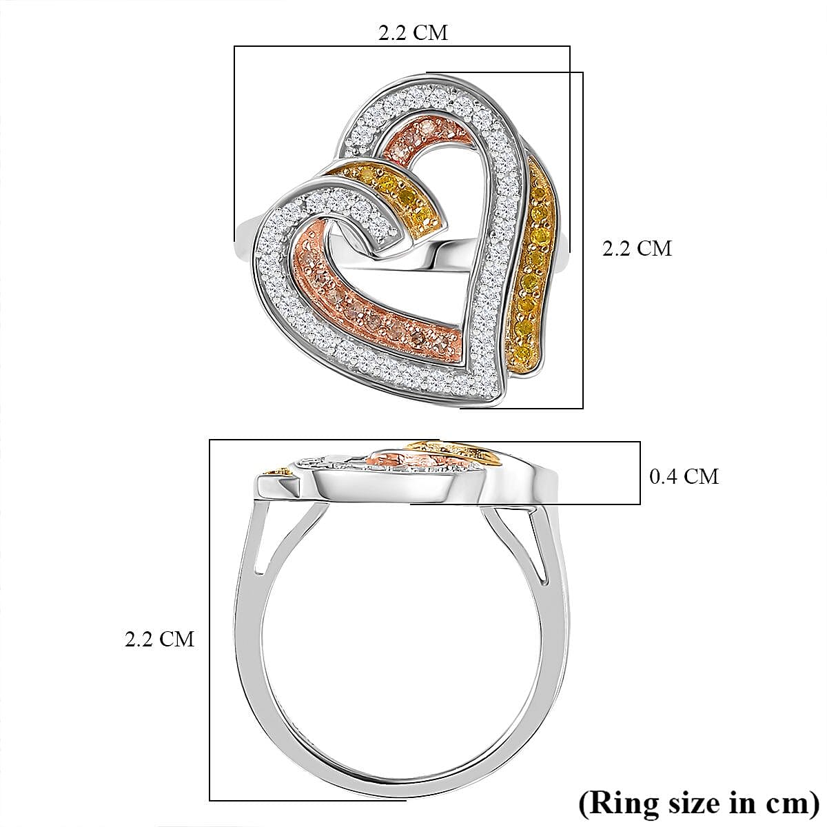 GP Amore Collection - White and Yellow Diamond Heart Ring in 18K Yellow, Rose Gold Vermeil and Platinum Plated Sterling Silver 7746670 5