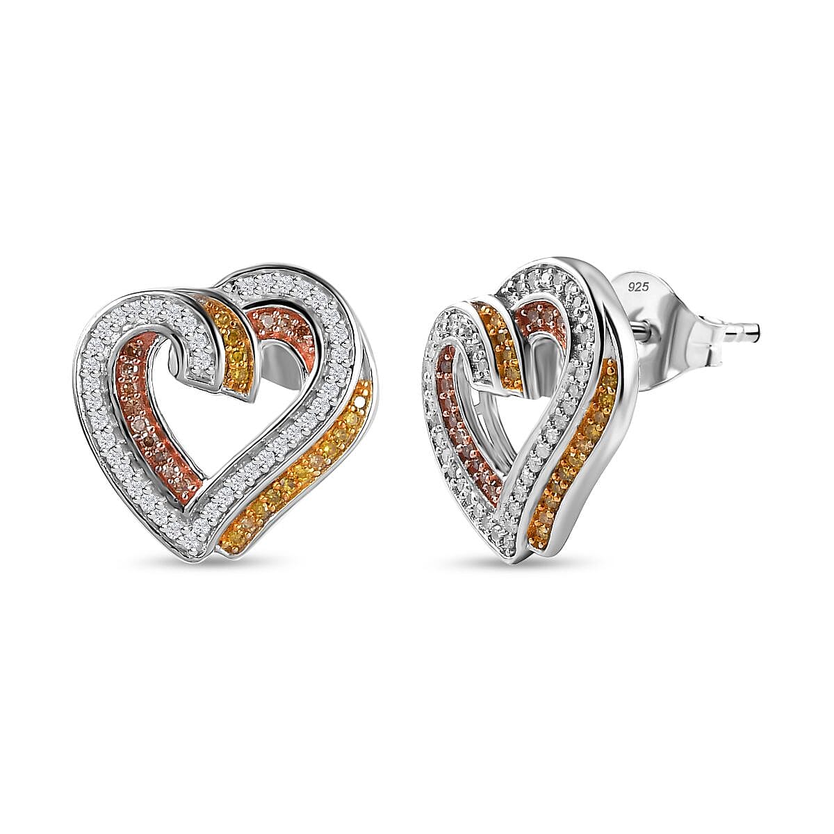 GP Amore Collection - Yellow &amp; Champagne Diamond Heart Earrings  18K Yellow, Rose Gold Vermeil &amp; Platinum Plated Sterling Silver 0.58 Ct 7746685 0